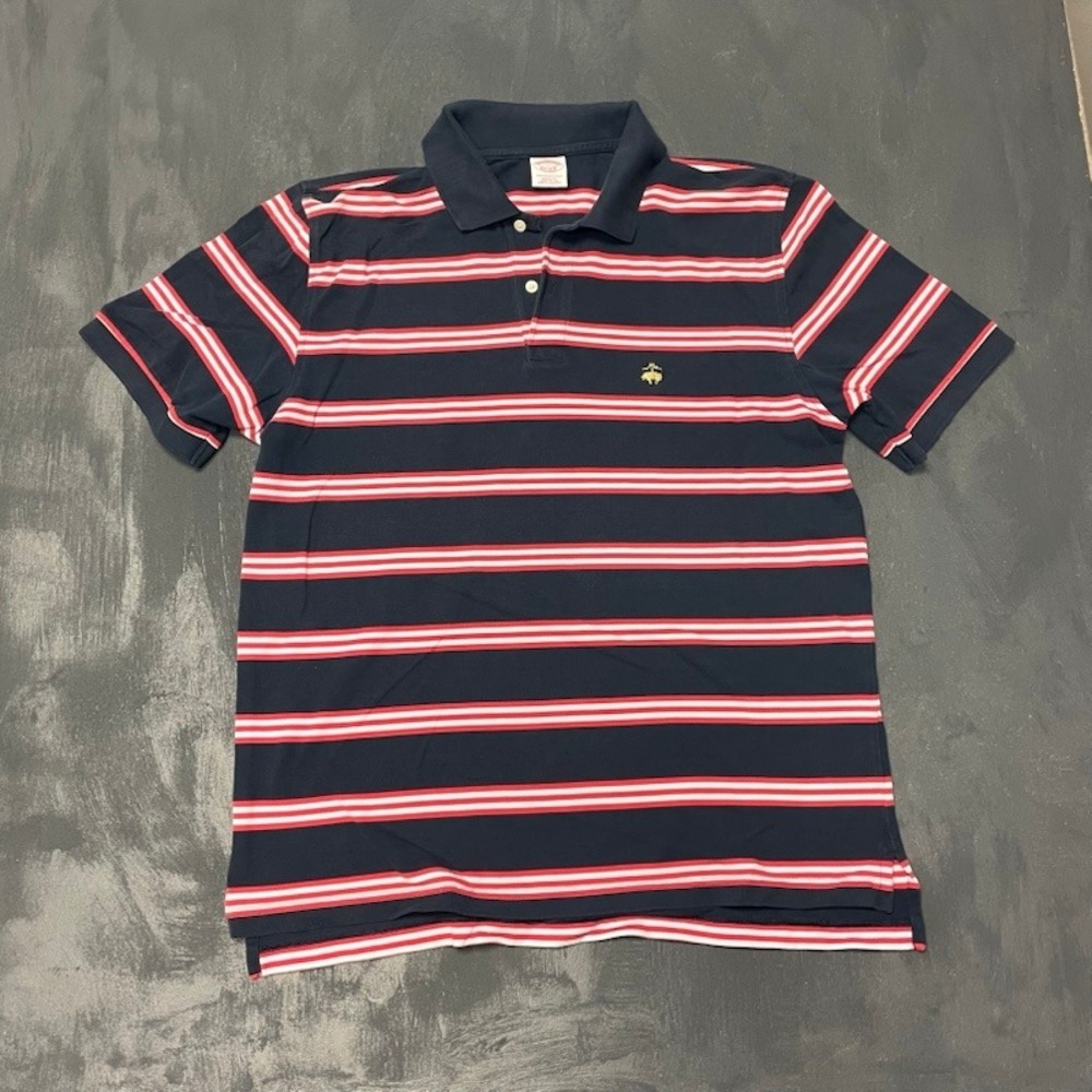 Striped Performance Polo Shirt Men Large Navy Red White‎ Brooks Brothers